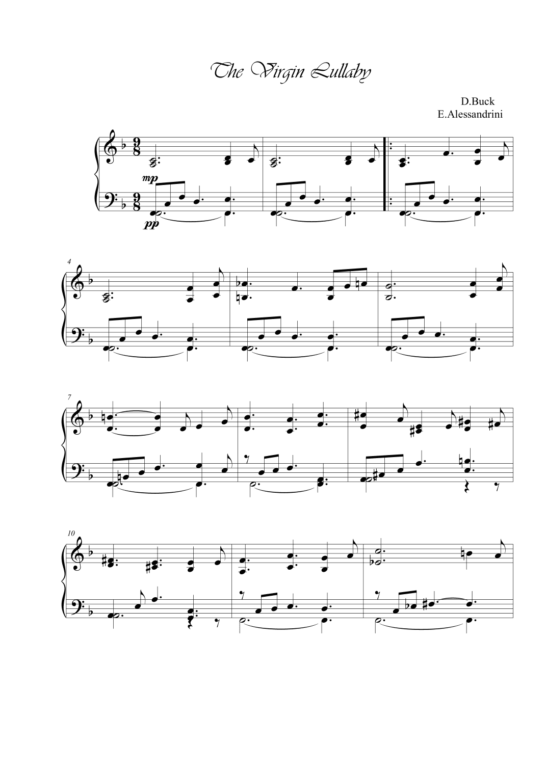The Virgin Lullaby. Piano (arr. Ester Alessandrini)