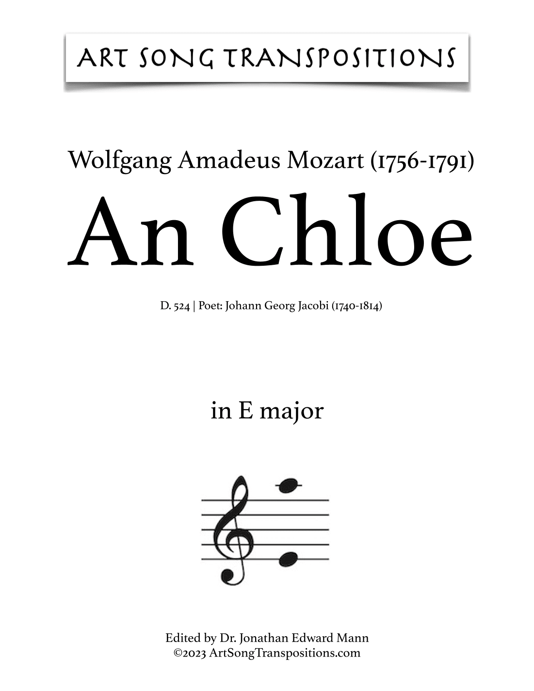 MOZART: An Chloe, K. 524 (transposed to E major) (arr. ArtSongTranspositions.com)