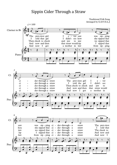 Sippin Cider Through a Straw - Clarinet Bb + Piano Accompaniment (arr. G.D.V.S.L.J)