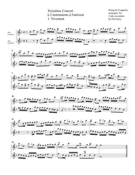Concerto no.13 for 2 flutes (arrangement for 2 alto recorders) (arr. Gil Garty)