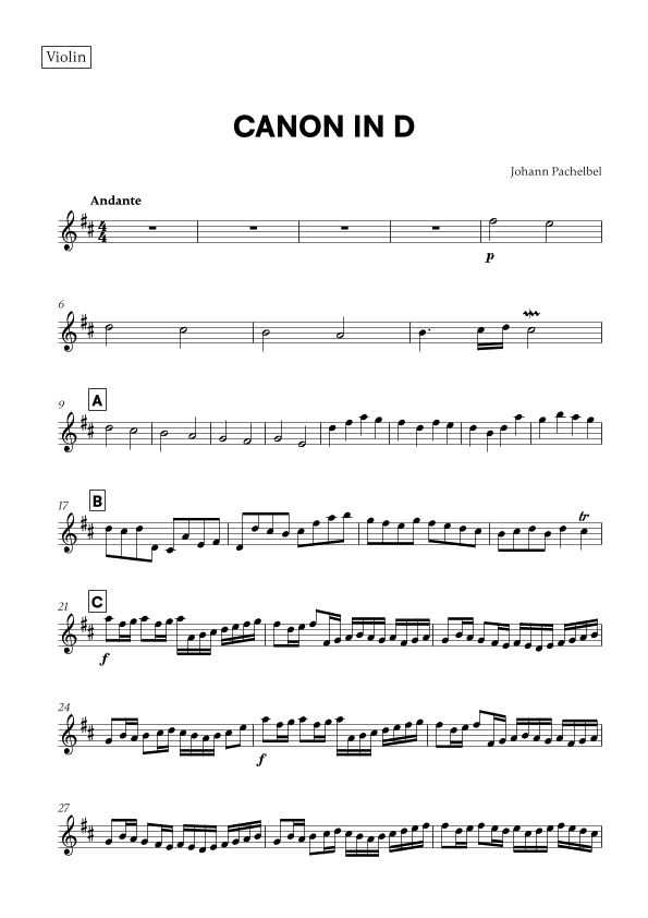 Canon in D (for Violin) (arr. Cadenza Editions)