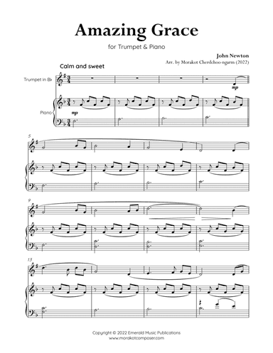 Amazing Grace for Trumpet & Piano (arr. Morakot Cherdchoo-ngarm)