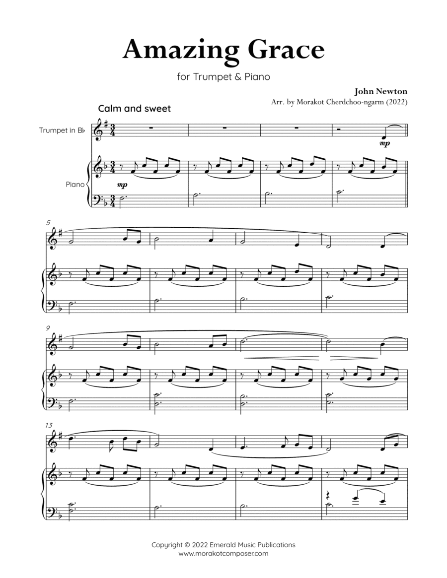 Amazing Grace for Trumpet & Piano (arr. Morakot Cherdchoo-ngarm)