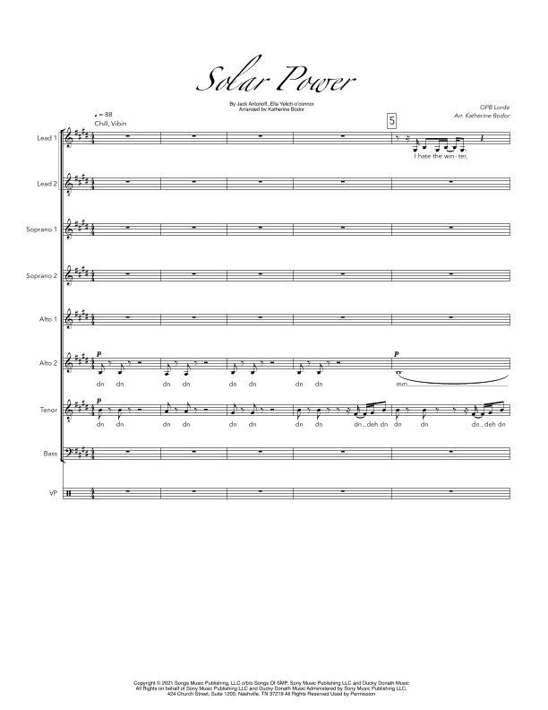 Solar Power (arr. Katherine Bodor)