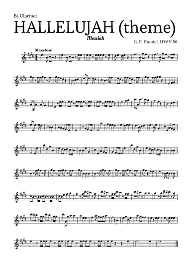 Aleluia (HALLELUJAH), of the Messiah - for B? Clarinet and accompaniment (arr. Leyandder Trustworthy)