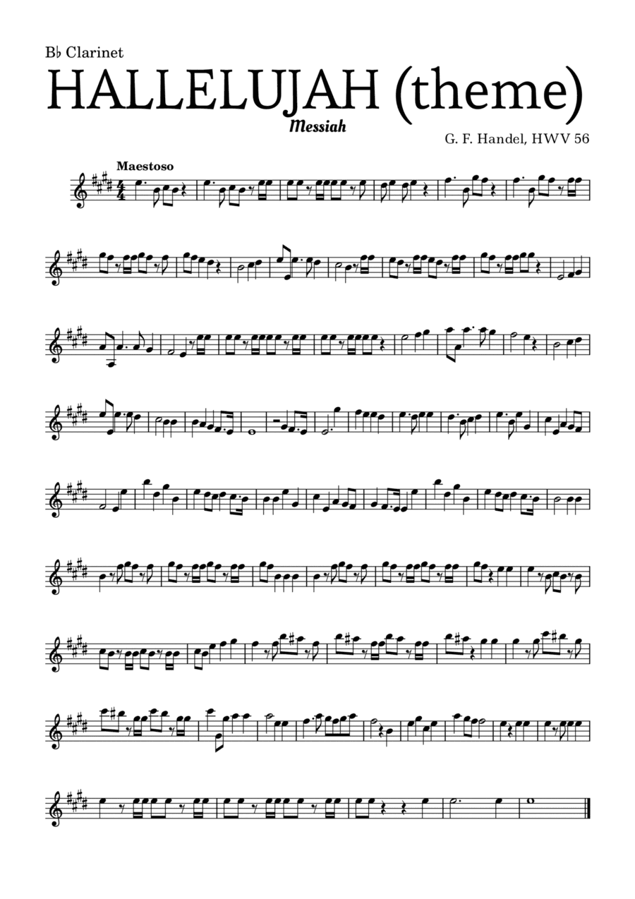 Aleluia (HALLELUJAH), of the Messiah - for B? Clarinet and accompaniment (arr. Leyandder Trustworthy)