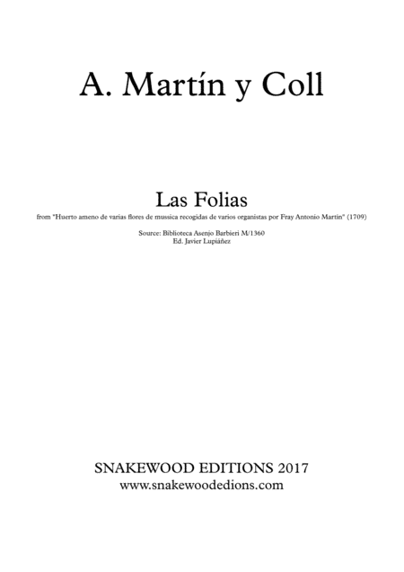 Antonio Martín y Coll – Las Folias (arr. Sneakwood Editions)