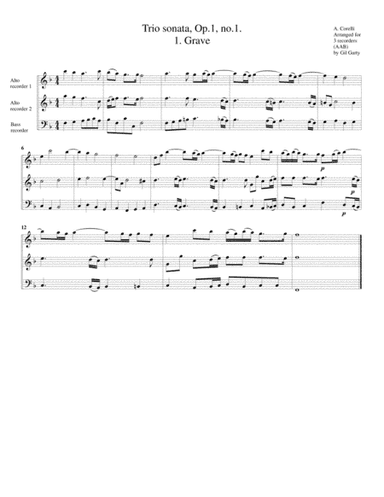 Trio sonata, Op.1, no.1 (arrangement for 3 recorders) (arr. Gil Garty)
