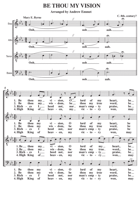 Be Thou My Vision A Cappella SATB (arr. Andrew Emmet)