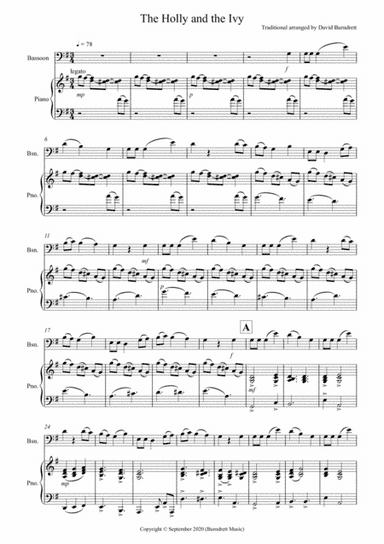 The Holly and the Ivy for Bassoon and Piano (arr. David Burndrett)