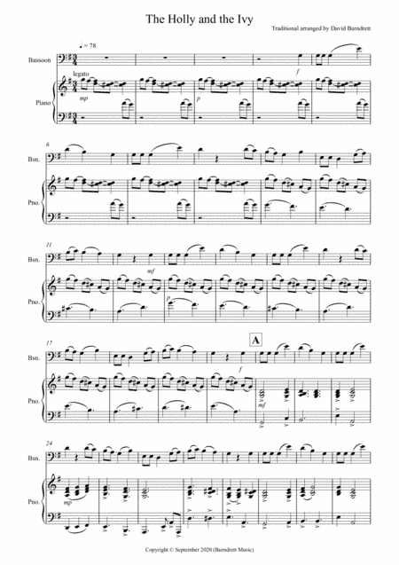 The Holly and the Ivy for Bassoon and Piano (arr. David Burndrett)