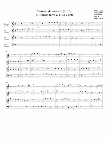 La Conta a4 (Canzoni da suonare,1616, no.3) (arrangement for 4 recorders) (arr. Gil Garty)
