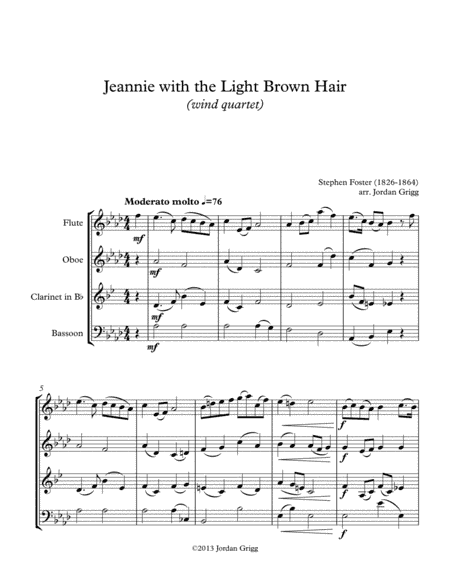 Jeanie with the Light Brown Hair (wind quartet) (arr. Jordan Grigg)