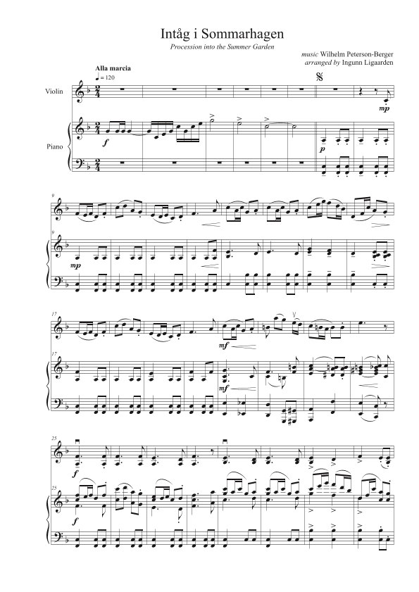 Intåg i Sommarhagen - violin & piano (arr. Ingunn Ligaarden)