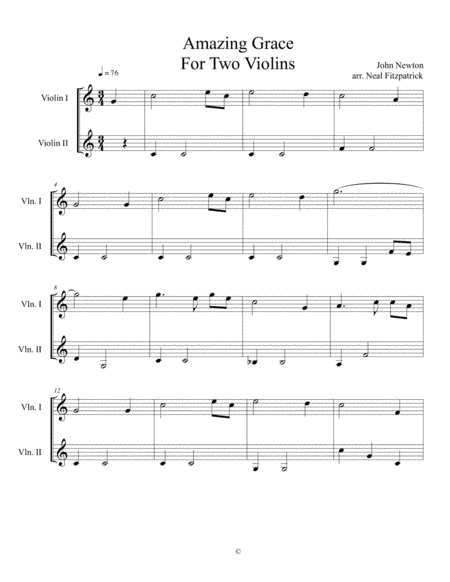 Amazing Grace For Two Violins (arr. Neal Fitzpatrick)