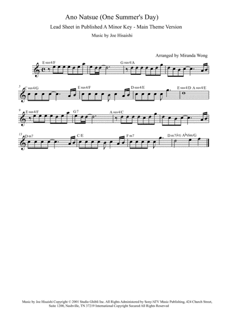 Ano Natsue (one Summer's Day) (arr. Miranda Wong)