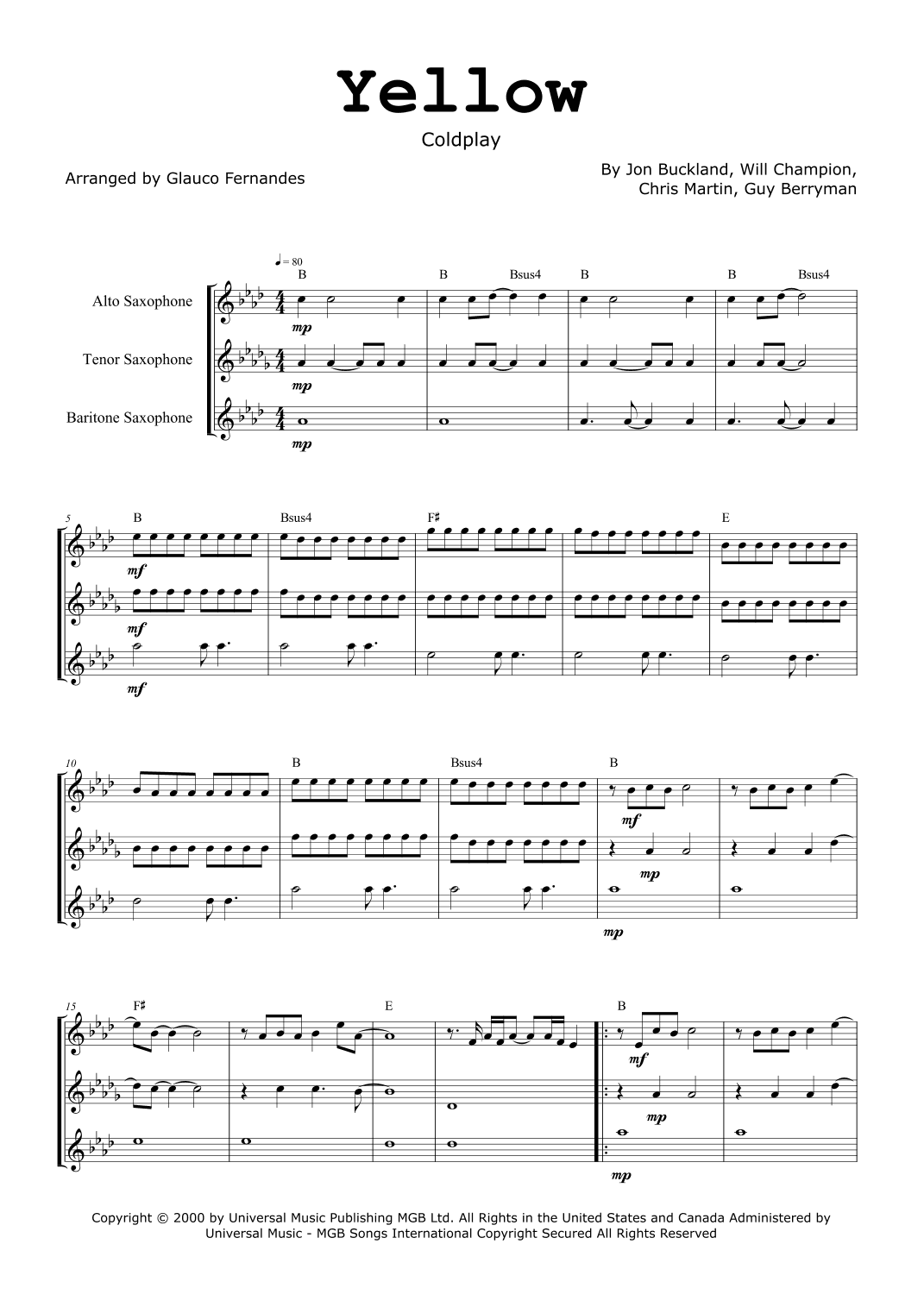 Yellow (arr. Glauco Fernandes)