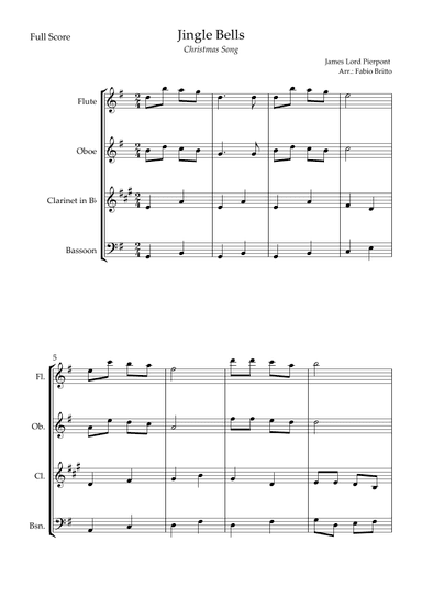 Jingle Bells (Christmas Song) for Woodwind Quartet (arr. Fabio Britto)