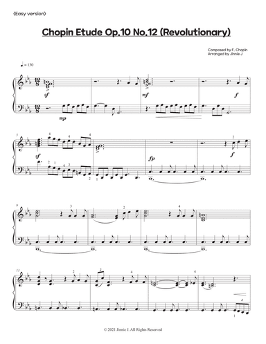 Chopin - Revolutionary Etude (Op.10 No.12) - Easy version (arr. Jinnie J)