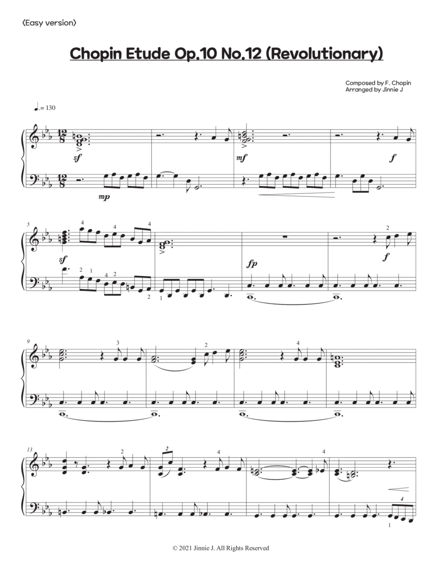 Chopin - Revolutionary Etude (Op.10 No.12) - Easy version (arr. Jinnie J)