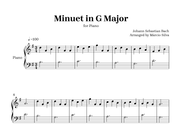 Minuet in G Major - for piano (arr. Márcio Silva)