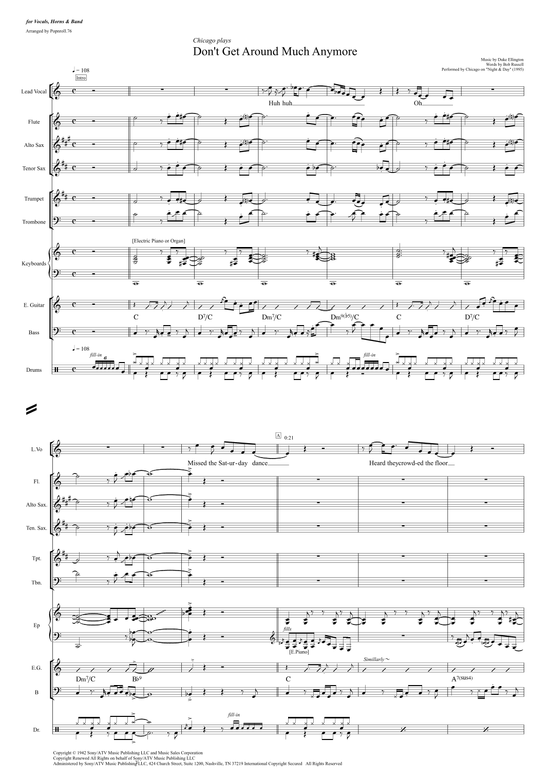 Don't Get Around Much Anymore - Score Only (arr. Popnroll.76)