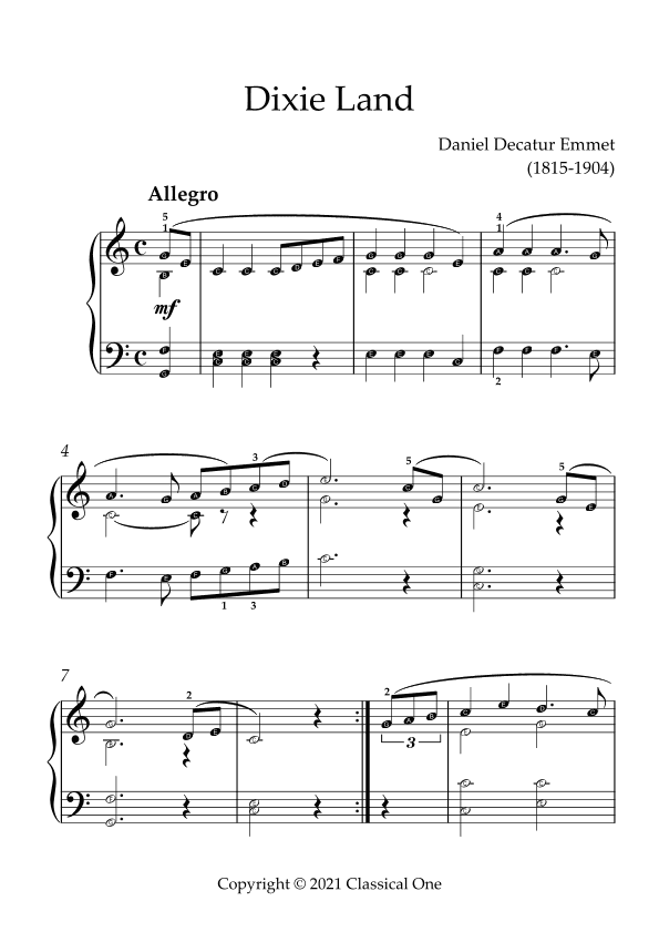 Emmett - Dixie Land(With Note name) (arr. MPS)