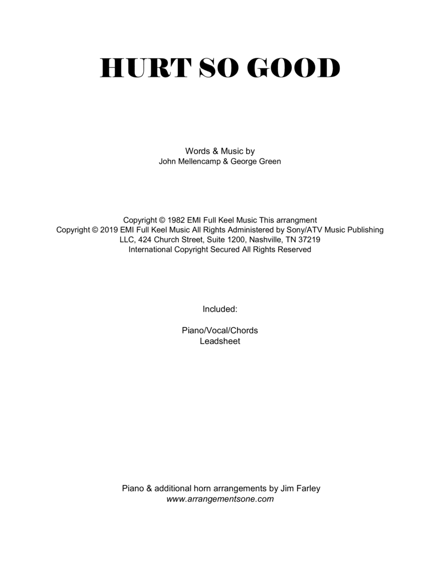 Hurts So Good (arr. Jim Farley www.arrangementsone.com)