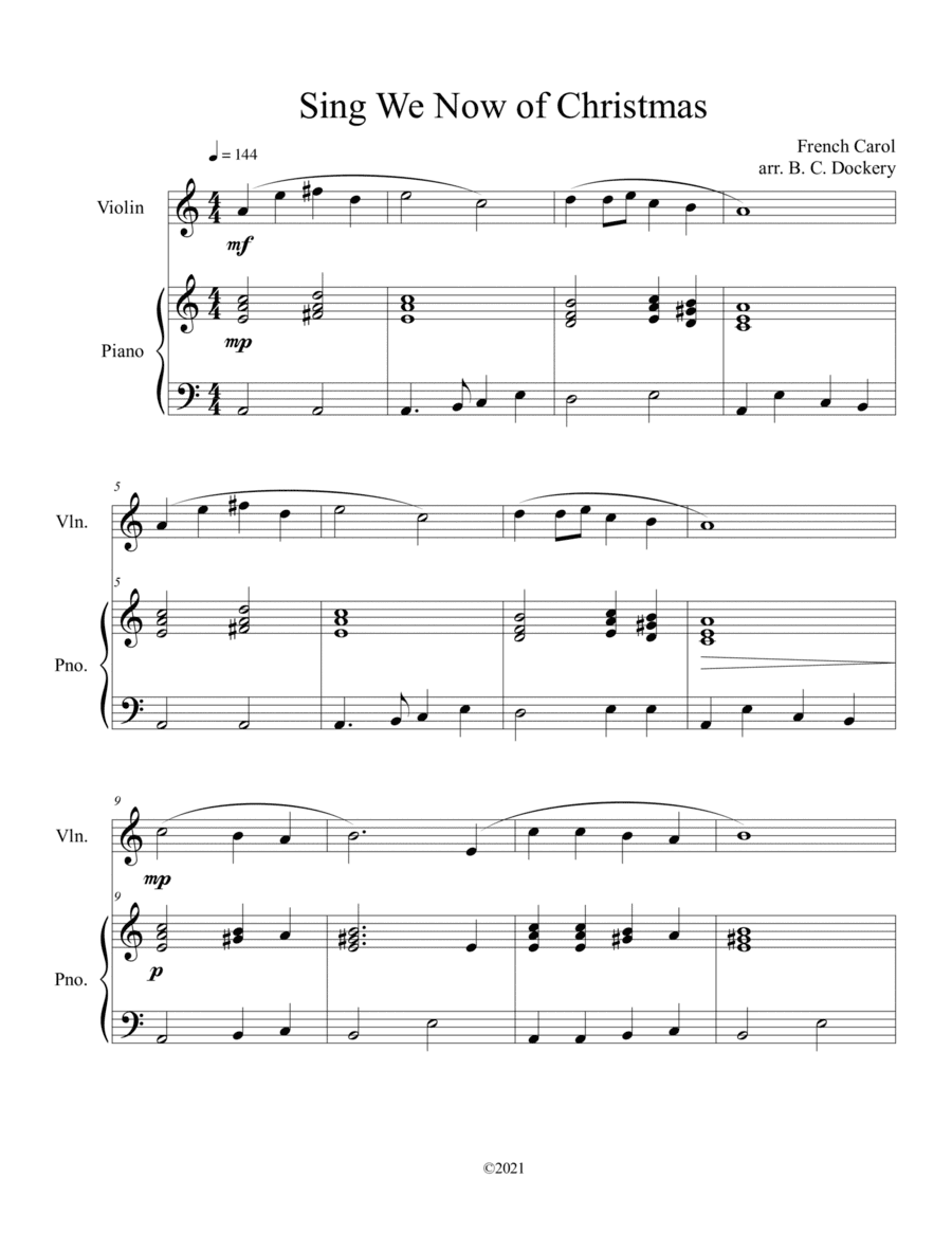 Sing We Now of Christmas (Violin Solo with Piano Accompaniment) (arr. B. C. Dockery)