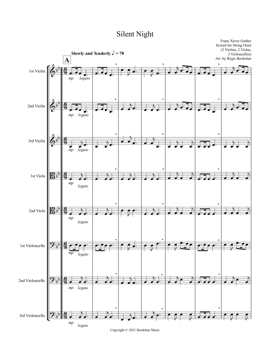 Silent Night (Bb) (String Octet - 3 Violins, 2 Violas, 3 Cellos) (arr. Regis Bookshar)