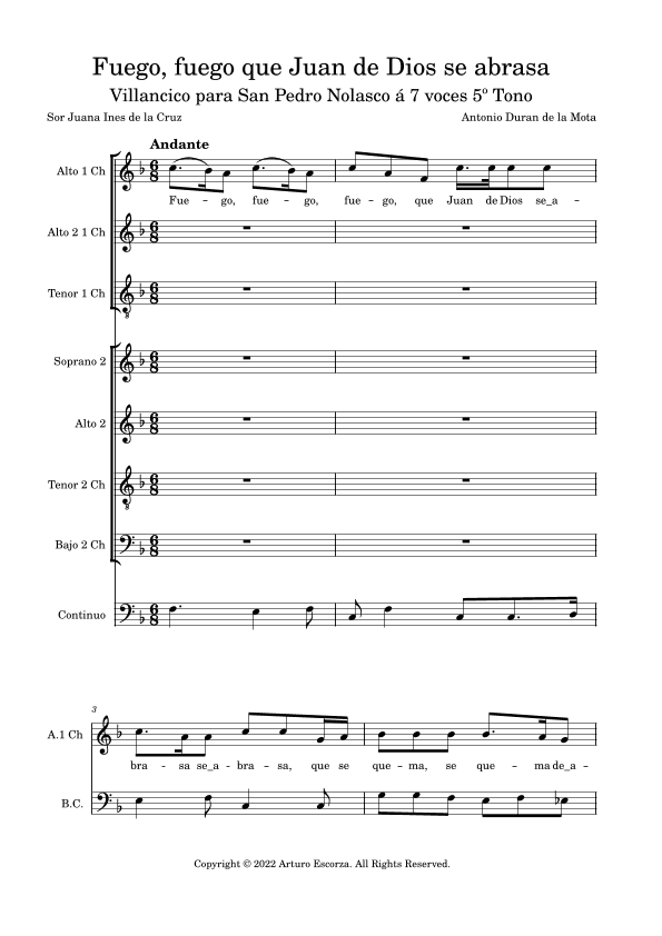 "Fuego, fuego" - Villancico para San Pedro Nolasco á 7 - Antonio Duran de la Mota - Score Only (arr. Arturo Escorza)