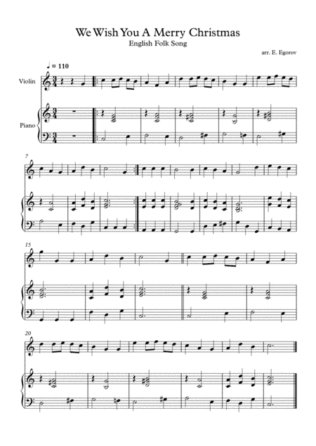 We Wish You A Merry Christmas, English Folk Song, For Violin & Piano (arr. Eugene Egorov)
