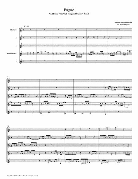 Fugue 12 from Well-Tempered Clavier, Book 1 (Clarinet Quintet) (arr. Richard Byrnes)