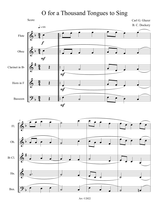 O for a Thousand Tongues to Sing (Woodwind Quintet) (arr. B. C. Dockery)