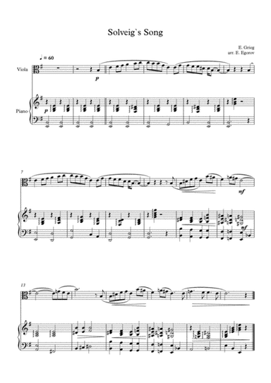 Solveig`s Song, Edvard Grieg, For Viola & Piano (arr. Eugene Egorov)
