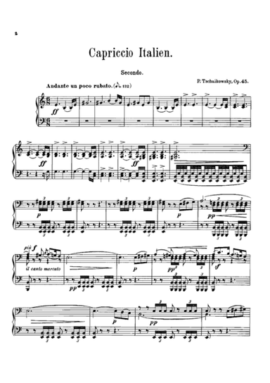Tchaikowsky Italian Capriccio, for piano duet(1 piano, 4 hands), PT803 (arr. Fukuhara)