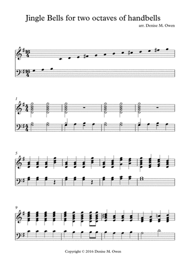 Jingle Bells for two octaves of handbells G-g (arr. Denise M. Owen)