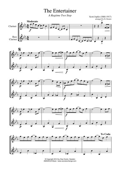 The Entertainer, Ragtime (easy, abridged) for clarinet duet (bass) (arr. K. Krantz)