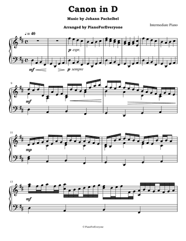 Canon in D - Pachelbel (Intermediate Piano) (arr. PianoForEveryone)