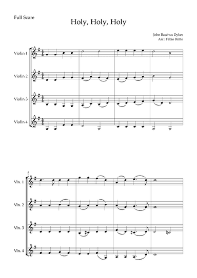 Holy, Holy, Holy (Traditional Christian Song) for Violin Quartet (arr. Fabio Britto)
