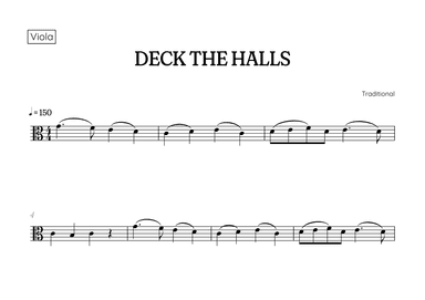 Deck the Halls for viola • easy Christmas song sheet music (arr. Benzaiten Editions)