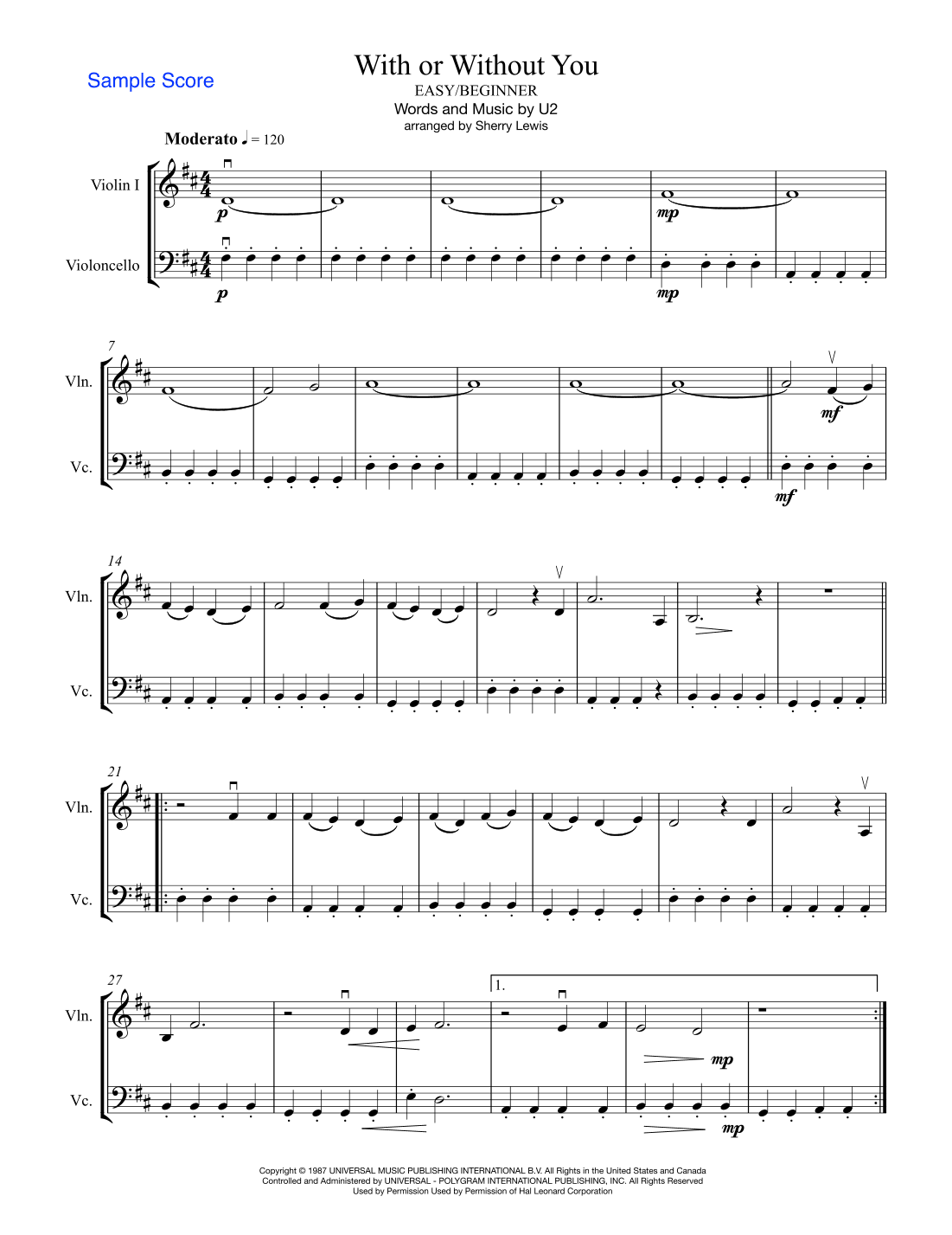 With Or Without You (arr. Sherry Lewis)