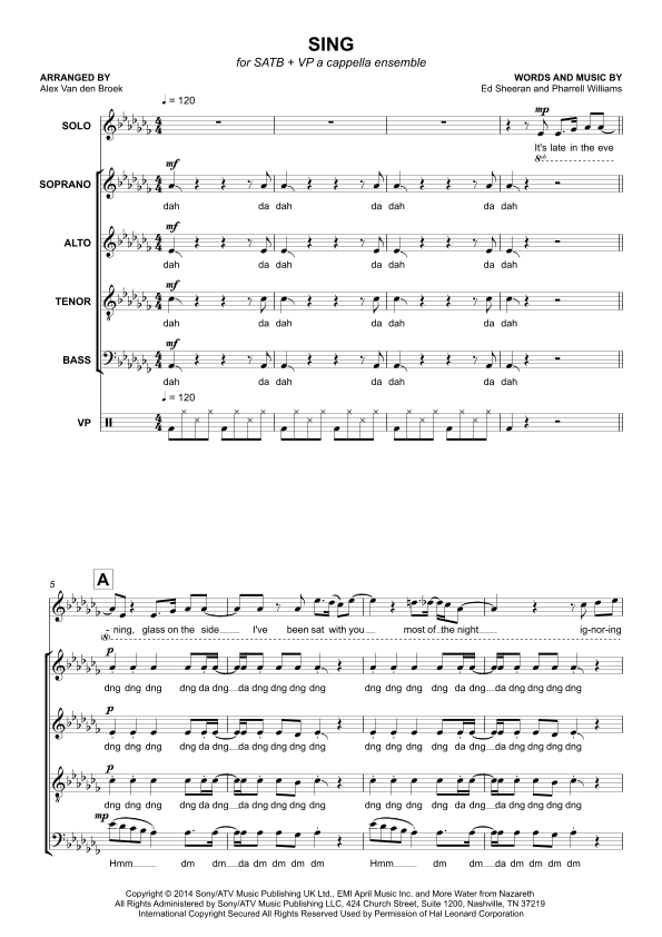 Sing (arr. Alex Van den Broek)