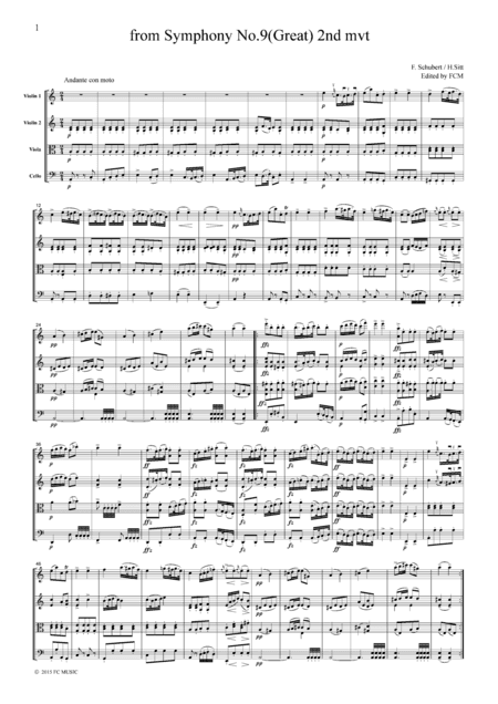 Schubert from Symphony No.9(Great), 2nd mvt., for string quartet, CS007 (arr. FCMUSIC)