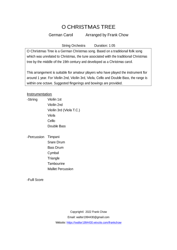 O Christmas Tree (arr. Frank Chow)