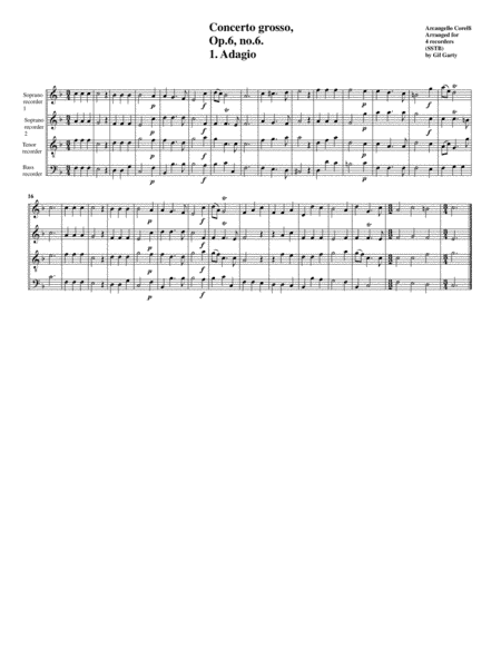 Concerto grosso, Op.6, no.6 (arrangement for 4 recorders) (arr. Gil Garty)