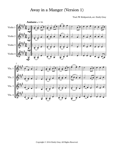 Away in a Manger (4 Violins) (arr. Emily Gray)