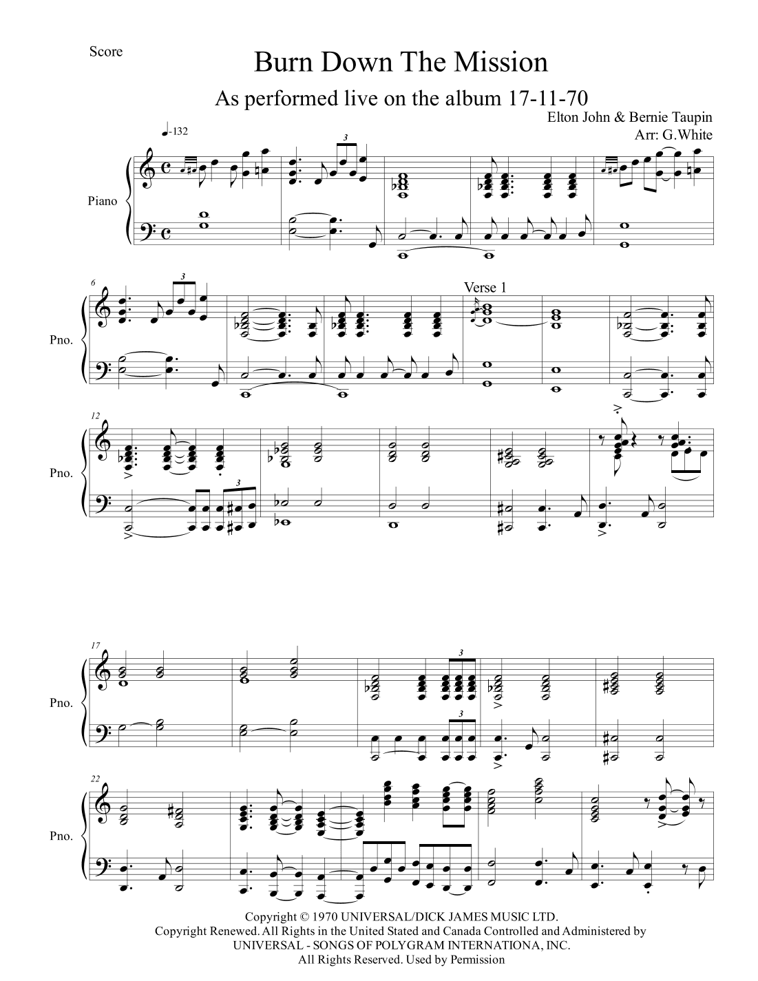 Burn Down The Mission (arr. G. White)