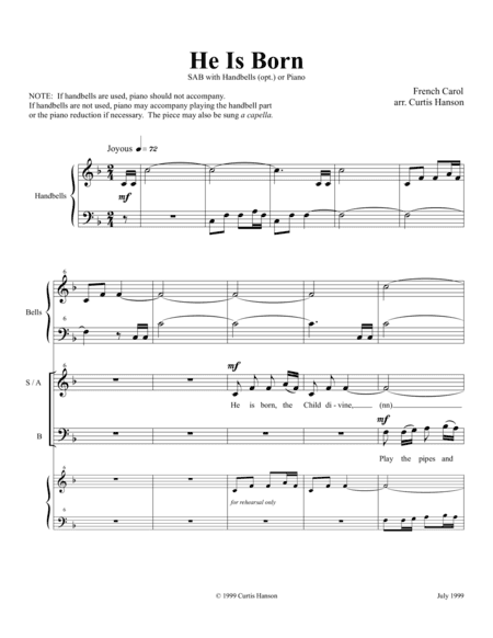 He Is Born (SAB) (arr. Curtis Hanson)