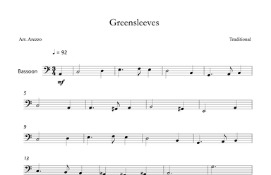 Greensleeves - Lead Sheet for Bassoon (arr. Arezzo Music)